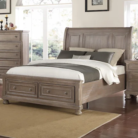 California King Low Profile Bed with Footboard Storage